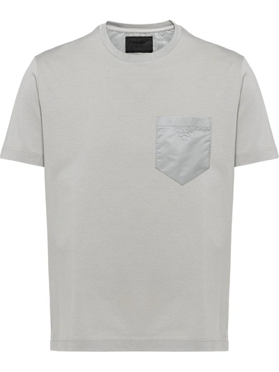 Prada Contrast Chest Pocket T-shirt In Gray