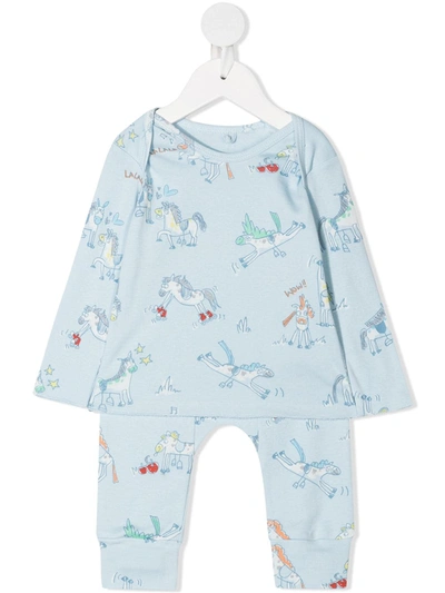 Stella Mccartney Babies' Horse-print Cotton Tracksuit Set In Blue