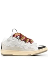 Lanvin Curb Sneakers In Leather And Suede With Multicolor Laces In White