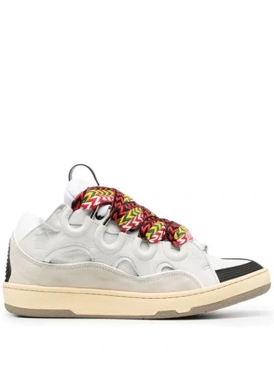 Lanvin Curb Sneakers In Leather And Suede With Multicolor Laces In White