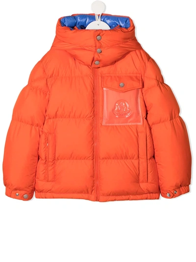 Moncler Kids' Hooded Down Jacket In Orange