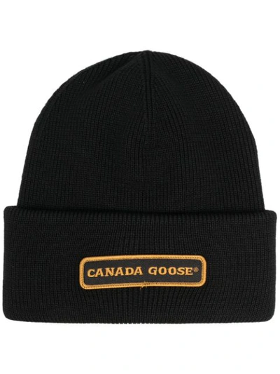 Canada Goose Logo Patch Beanie In Black