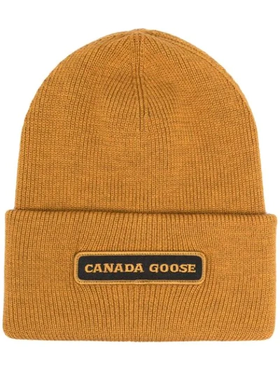 Canada Goose Embroidered-logo Patch Wool Beanie In Yellow