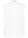 Prada Sleeveless Poplin Shirt In White
