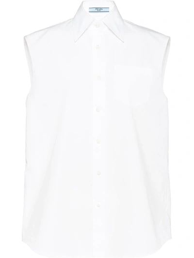 Prada Sleeveless Poplin Shirt In White