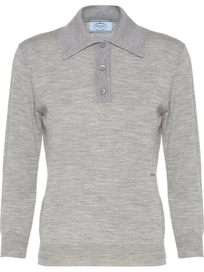 Prada Knitted Polo Shirt In Grey
