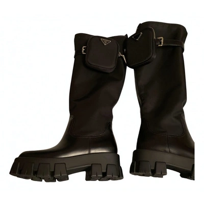 Pre-owned Prada Monolith Leather Boots In Black