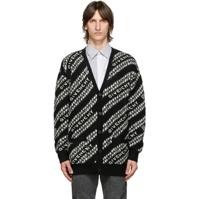 Givenchy Intarsia Logo & Chain Link Wool Blend Cardigan In Black