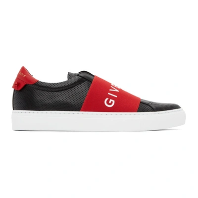 Givenchy Black And Red Logo Leather Slip-on Sneakers