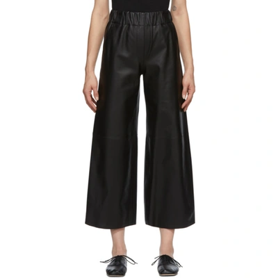 Loewe Cropped Wide-leg Leather Trousers In Black