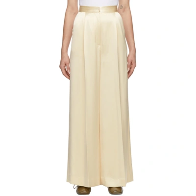 Loewe Pleated Hammered-satin Wide-leg Pants In Beige