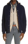 BRUNELLO CUCINELLI CASHMERE KNIT DOWN HOODED BOMBER JACKET,M225P116-202