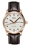 Mido Multifort Automatic Leather Strap Watch, 42mm In Silver