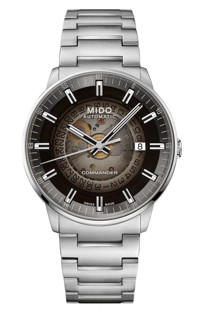 Mido Men's Swiss Automatic Commander Gradient Stainless Steel Bracelet Watch 40mm In Silver/black