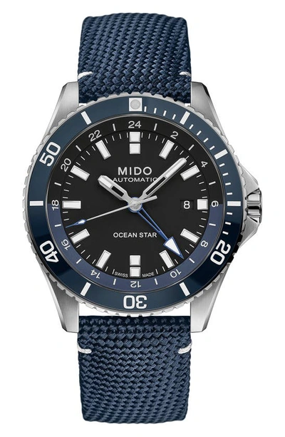 Mido Men's Swiss Automatic Ocean Star Gmt Blue Fabric Strap Watch 44mm