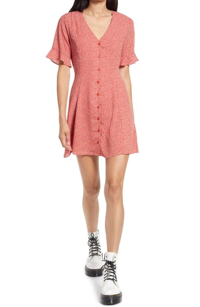 Lulus Castana Button A-line Dress In Rust Red Floral