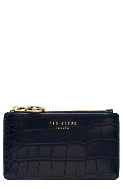 Ted Baker Rullia Croc Embossed Leather Card Holder In Navy