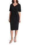 Tahari Elbow Sleeve Side Tie Sheath Dress In Black