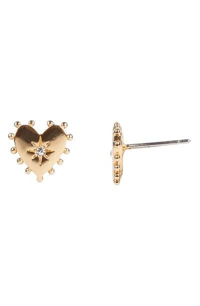 Rebecca Minkoff Heart Stud Earrings In Gold/dk Blue