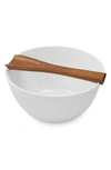 Nambe Quatro Salad Bowl With Servers In Acacia/ Bone