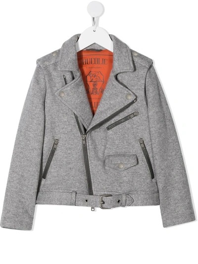 Brunello Cucinelli Kids' 偏中心拉链机车夹克 In Grey