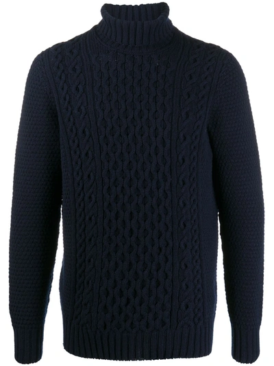 Drumohr Cable-knit Roll Neck Jumper In Blue