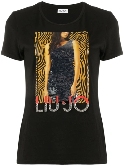 Liu •jo Graphic-print Crew Neck T-shirt In Black
