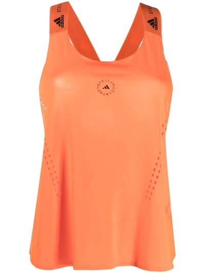 Adidas By Stella Mccartney Truepurpose Perforated Logo-print Neon Stretch Tank In Bright Orange