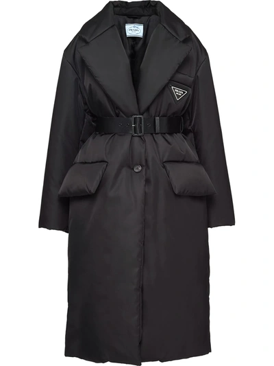 Prada Gabardine Puffer Coat In Black