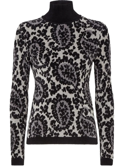 Fendi Leopard & Paisley Print High-neck Jumper In Grey