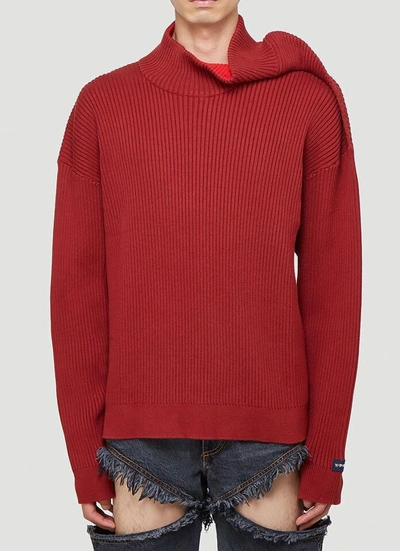 Y/project Draped Ribbed Sweater In Red