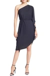 HALSTON HERITAGE ASYMMETRICAL TIE WAIST FLOWY DRESS,3012249