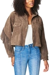 Blanknyc Faux Leather Fringe Trim Jacket In Hot Cocoa
