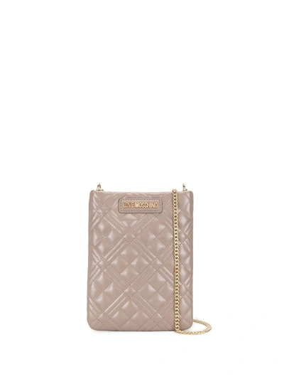 Love Moschino Chain-strap Quilted Phone Holder In Pink