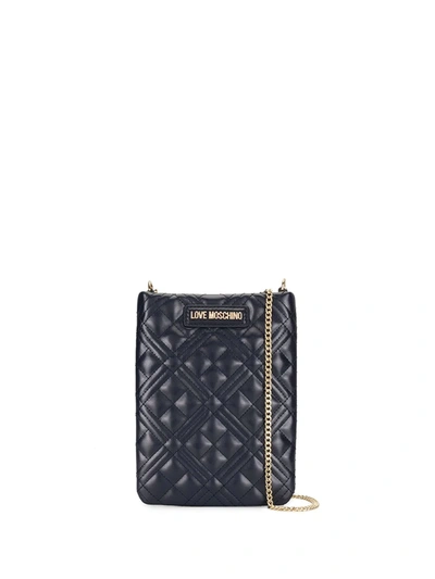 Love Moschino Chain-strap Quilted Phone Holder In Blue