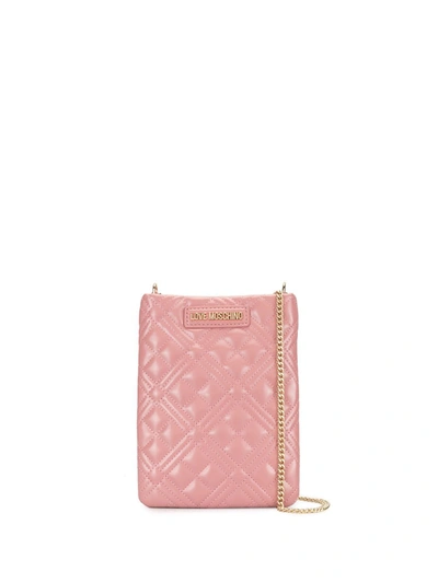 Love Moschino Chain-strap Quilted Phone Holder In Pink