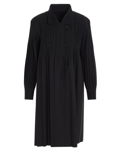 Issey Miyake Pleats Please By  Pleated Trench Coat In Black