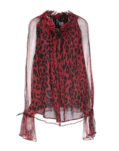 Redemption Gathered Leopard-print Silk-crepon Blouse In Maroon