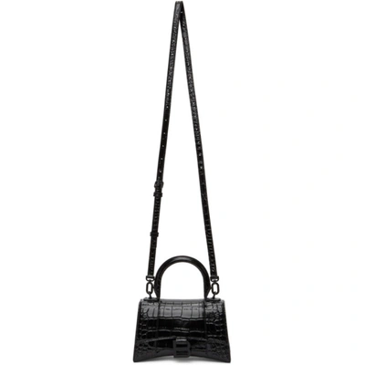 Balenciaga Black Croc Xs Hourglass Bag In 1000 Black