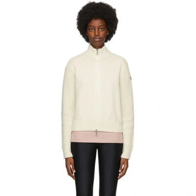 Moncler Off-white Knit Zip-up Sweater In 002 White