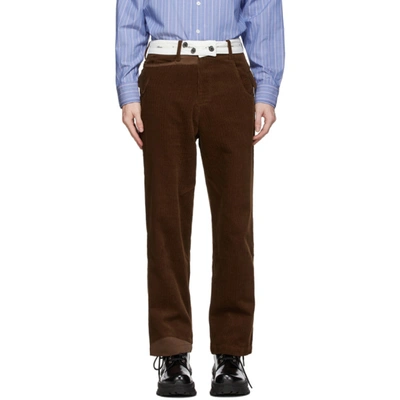 Ader Error Asymmetric Crop Cotton Velvet Pants In Brown