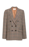 VICTORIA VICTORIA BECKHAM CHECKED WOOL-BLEND DOUBLE-BREASTED BLAZER