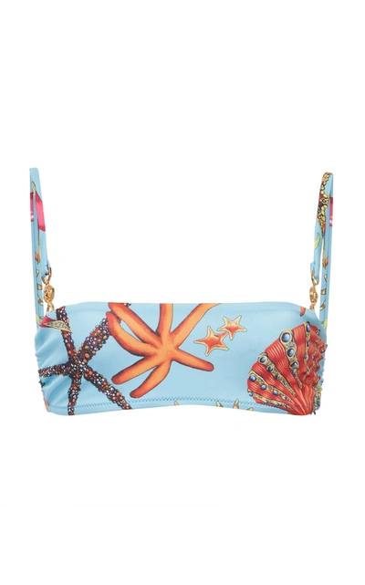 Versace Tresor De La Mer Print Lycra Bikini Top In Azurro Multicolor