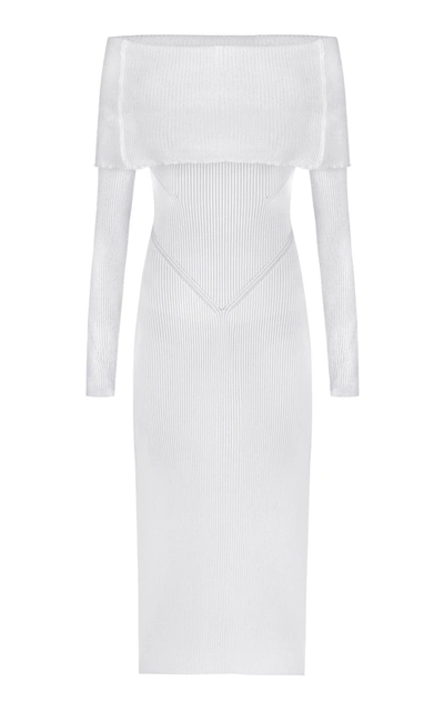 Anna October Vika Off-the-shoulder Knit Midi Dress In White