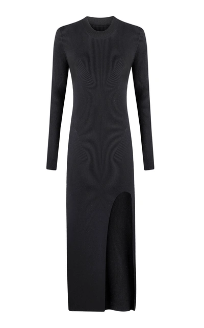 Anna October Jerry Long Sleeve Knit Midi Dress In Black