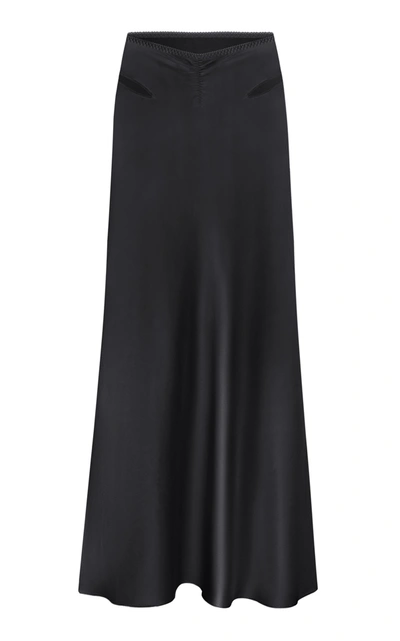 Anna October Lucy Satin Midi Skirt In Black