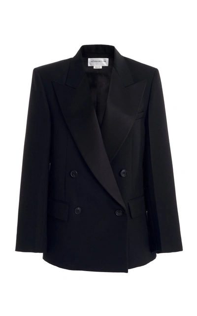 Victoria Beckham Virgin Wool Double-breasted Tuxedo Jacket In Black
