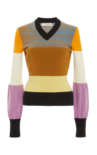 Victoria Beckham Women's Color-blocked Cotton-blend Sweater In Multi