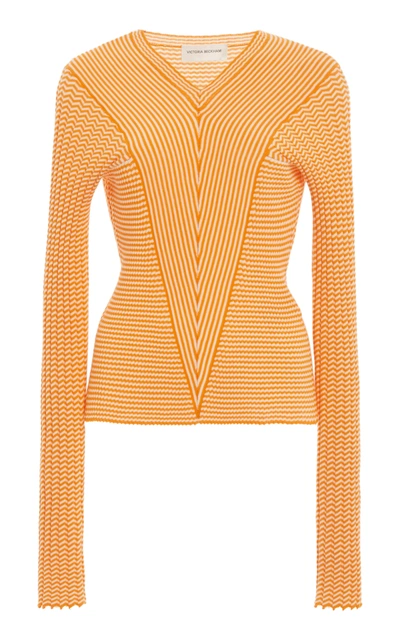 Victoria Beckham Mini Striped Cotton V-neck Top In Orange