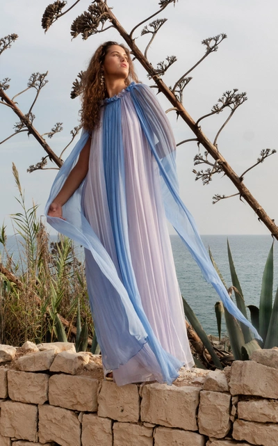 Luisa Beccaria Draped Silk-chiffon Gown In Blue
